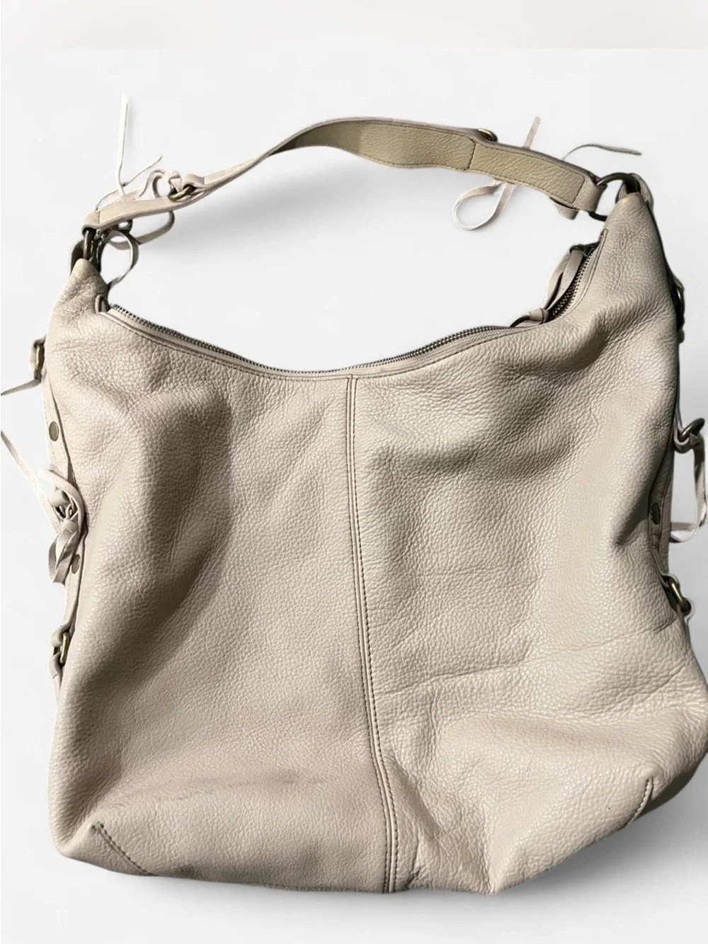 Lucky Brand Taupe/Cream Pebbled Leather Hobo